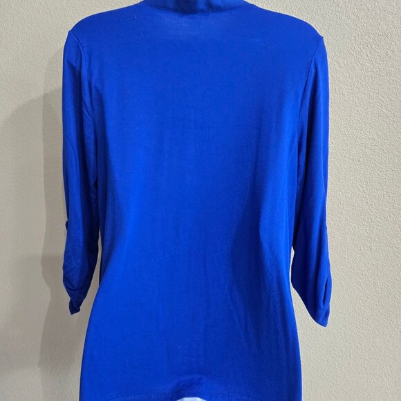 Cable & Gauge Cobalt Blue Split Neck Tunic Top Roll Tab Sleeves Size M - Picture 2 of 3